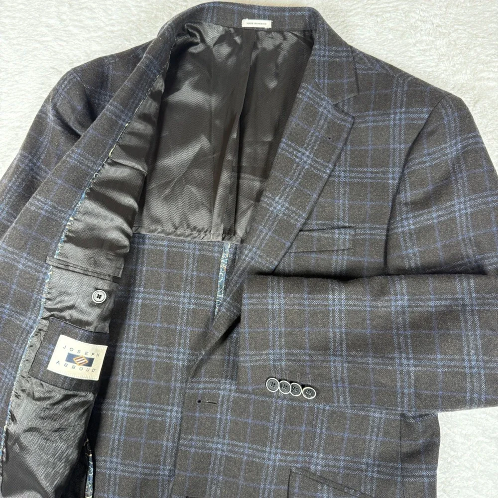 Joseph Abboud Wynton Mens 42R Brown Wool Nylon Plaid Slim Fit Button up Blazer